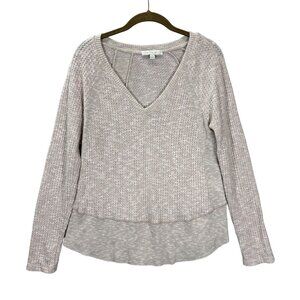 Eri + Ali Anthropologie Womens Small Beige Top Waffle Knit Long Sleeve Thermal
